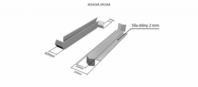 Hliníková R - spojka 90° (k venkovním ohýbaných parapetům) NOS 40 mm