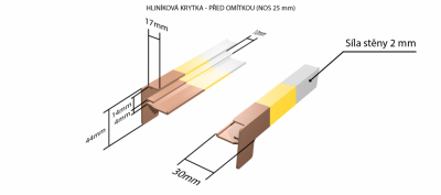 Hliníkové krytky před omítkou pro obě strany (k venkovním taženým parapetům) NOS 25 mm