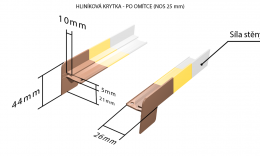 Venkovní hliníkové tažené parapety nos 25 mm - Hliníkové krytky po omítce barva RAL na přání zákazníka (pro obě strany) NOS 25 mm