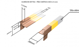 Venkovní hliníkové tažené parapety nos 25 mm - Hliníkové krytky před omítkou barva RAL na přání zákazníka (pro obě strany) NOS 25 mm